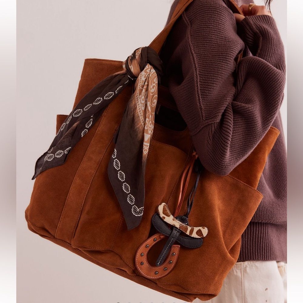 Free People Suede Caravan Tote in Saddle/Cognac